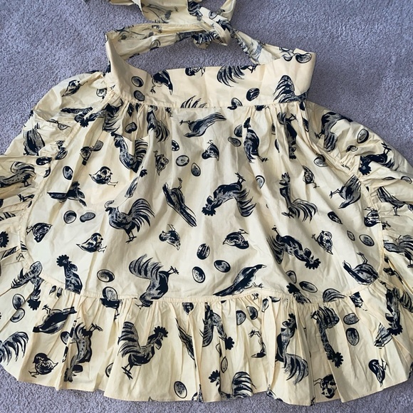 Vintage Kitchen Waist Half Apron Rooster Chick Egg Print Yellow Black - Picture 6 of 11